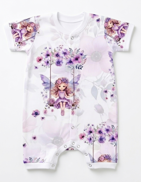 Kurzarm lila Feen Body aus OEKO Baumwolle mit Feenmotiv