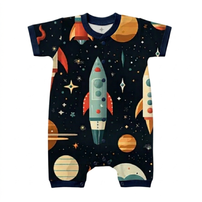 Kurzarm Planeten Body aus OEKO Baumwolle mit Weltraummotiv für Jungen
