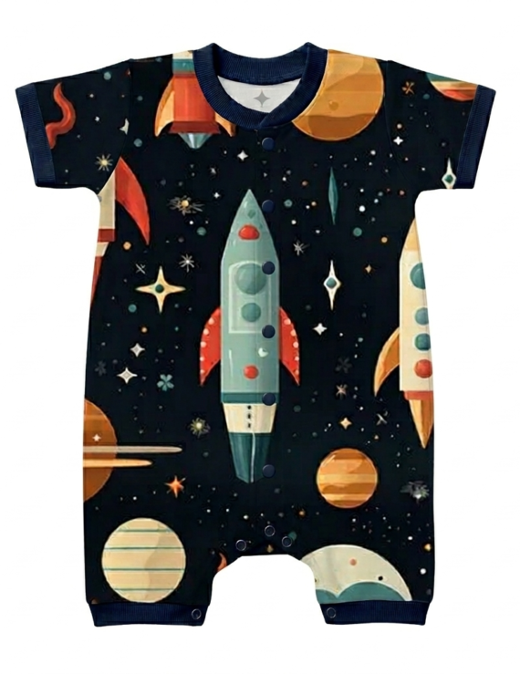 Kurzarm Planeten Body aus OEKO Baumwolle mit Weltraummotiv für Jungen