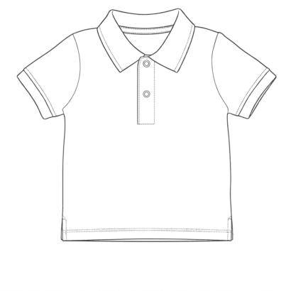 Zeichnung eines Poloshirts mit Kragen und zwei Druckknöpfen vorne