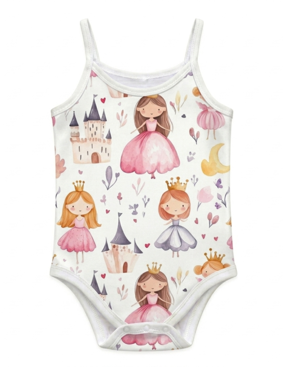 Prinzessin Mädchen Spaghetti Body Baumwollbody für Kinder im süßen Prinzessinnen Design