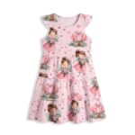 Rosa Feen Mädchenkleid aus Baumwolle mit Rüschen für Kinder