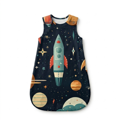 Space Baby Schlafsack dunkelblau mit Planetenmotiv ärmellos