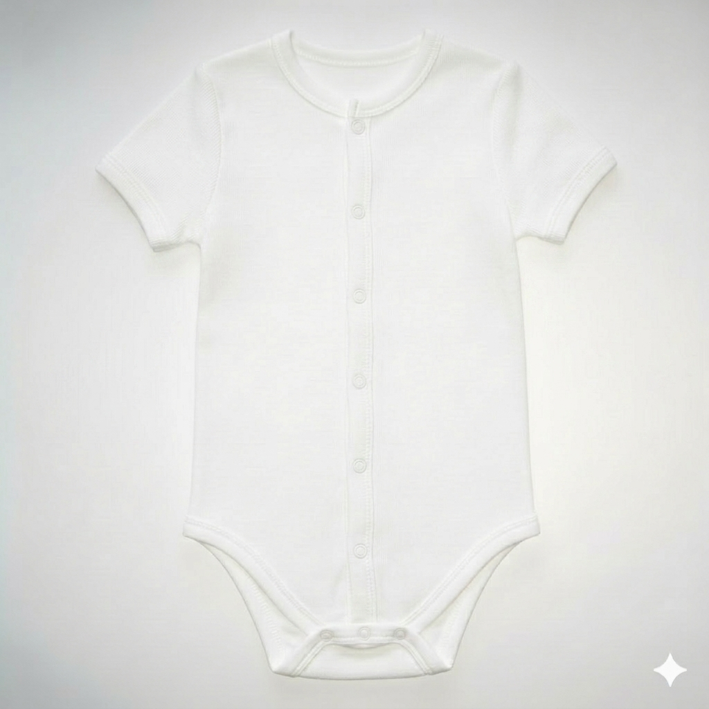weißer Body Kurzarm aus Baumwolle Kinderbody mit Druckknöpfen vorne