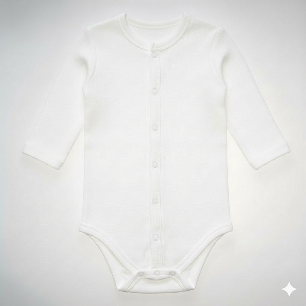 weißer Body Langarm aus Baumwolle Kinderbody mit Druckknöpfen vorne